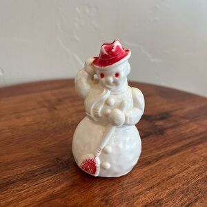 Vintage Plastic Snowman Figurine with Red Hat
